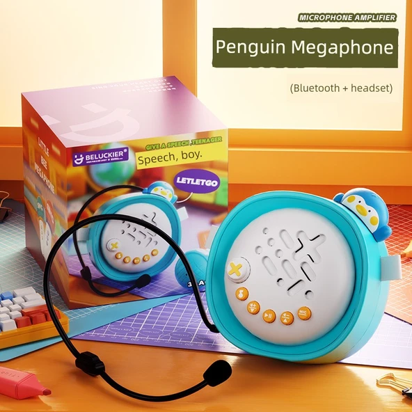 Mavi Penguen Hoparlörlü Mikrofonlu Oyuncak - Bluetooth, Bulmaca, Eğitici, Sihirli Ses