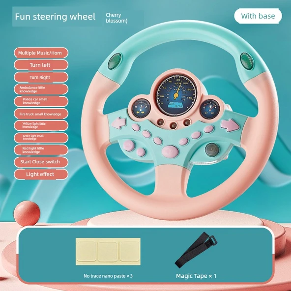 Çocuk Direksiyon Simülasyon Oyuncak - Pembe Trafik Versiyonu - Karesel Model (Pilsiz)