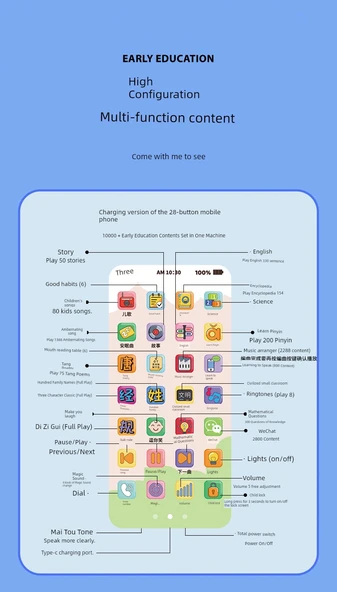 Çocuk Oyuncak Telefon - Küçük Sarı Ördek 28 Tuşlu Tpy-C Şarjlı - Resim 7