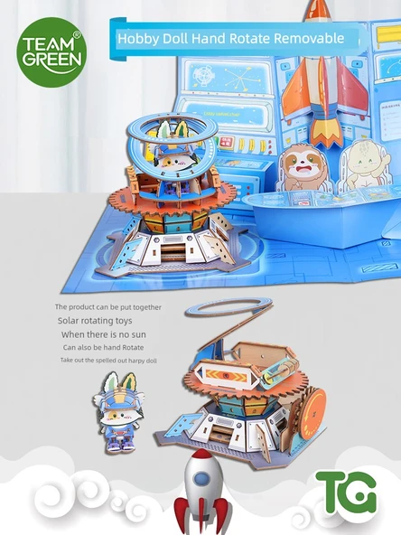 Uzay Temalı Ahşap Pop-Up Kitap ve Puzzle - 3