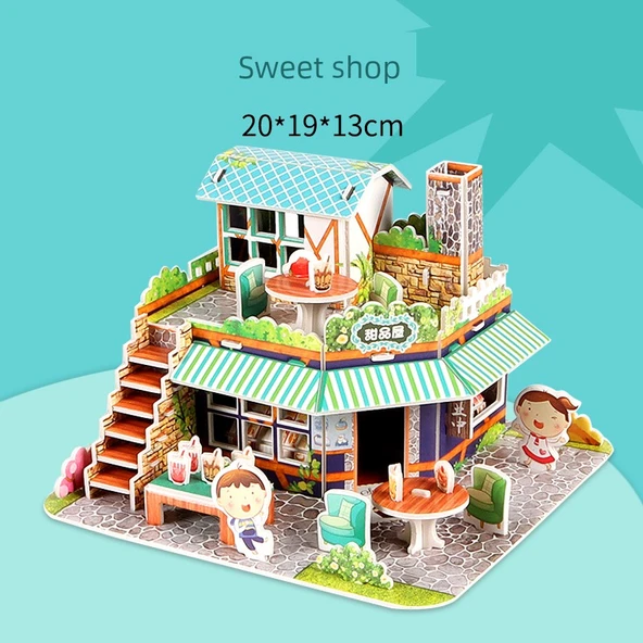 3D Ev Yapımı Puzzle Oyuncak - Şeker Dükkanı Modeli