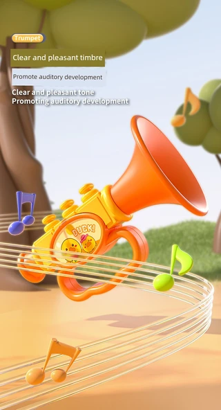 Bebek Müzikli Korna Oyuncak - Korna + Düdük + Müzik Transferli Sarı Ördek - 10