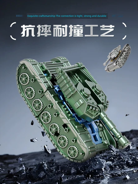 Dönüşebilen Tank Gyro Mech Araba Robot Oyuncak - Altın + Yeşil - 6