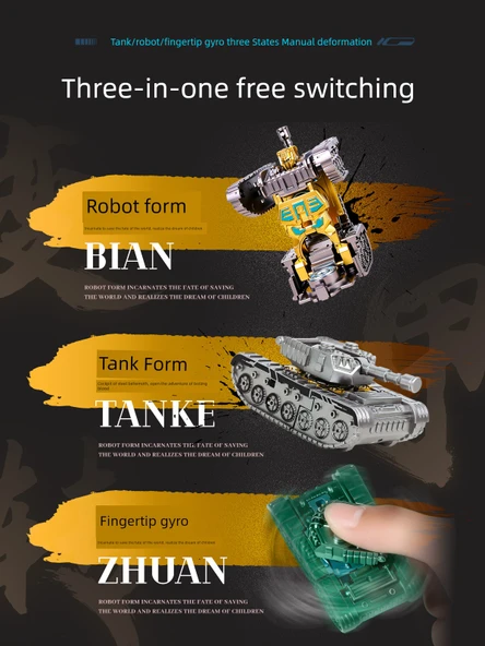 Dönüşebilen Tank Gyro Mech Araba Robot Oyuncak - Altın + Gümüş - 3