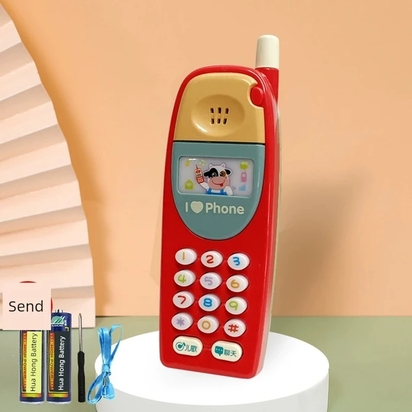 Retro Çocuk Eğitici Oyuncak Telefon - [Gül Rengi] Askılı ve Pilli