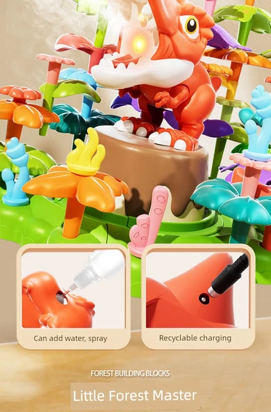 Dinozor Ormanı Çiçek Yapı Taşları Seti - Büyük Boy Saklama Kutulu - DIY Çift Çiçek (91 Parça) - 11