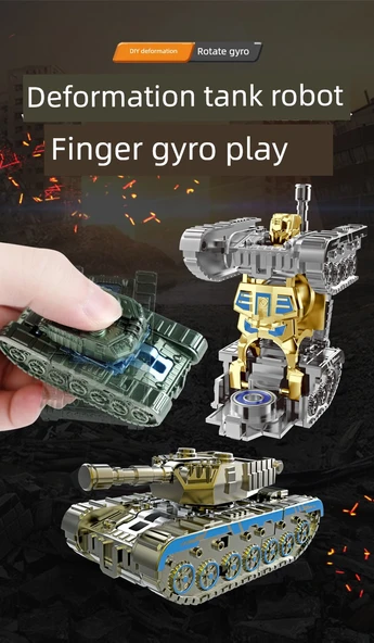 Dönüşebilen Tank Gyro Mech Araba Robot Oyuncak - Altın + Gümüş - 7