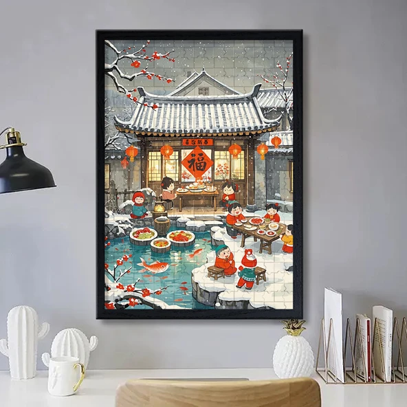 Nezha Puzzle Fotoğraf Çerçevesi - İşe Gitmek İstemiyorum - 520 Parça + Çerçeve - 52x38cm Hediye Kutulu - 3