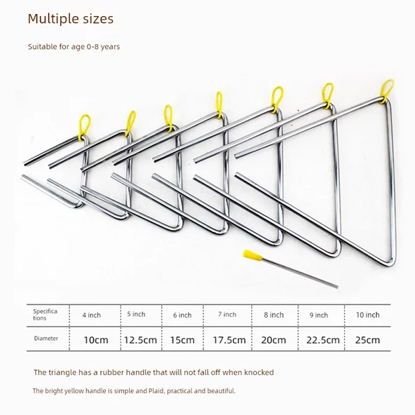 Orff Vurmalı Çalgı Demir Üçgen - 5 inç (Kenar Uzunluğu 12.5cm)
