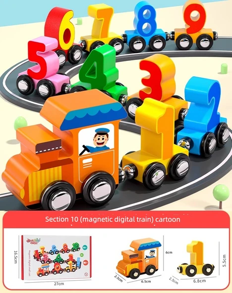 Manyetik Dijital Tren Seti - Karikatürlü Model (10 Parça)