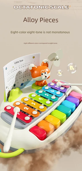 Mini Piyano Oyuncak - Yo yo Tilki Temalı - 16 Delikli Mızıka Hediyeli - 11