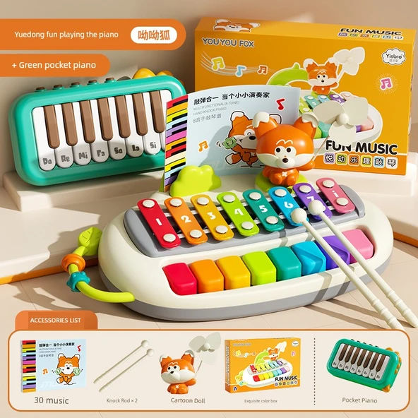 Mini Piyano Oyuncak - Yo yo Tilki Temalı - Işıklı Cep Piyano Hediyeli