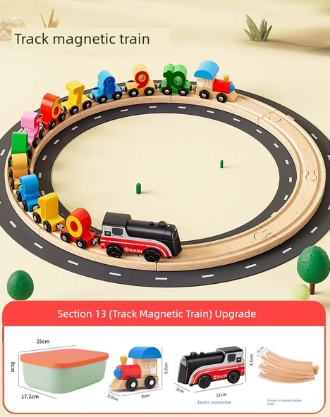 Manyetik Dijital Tren Seti - Elektrikli Raylı Set [13 Parça + 8 Ahşap Ray]