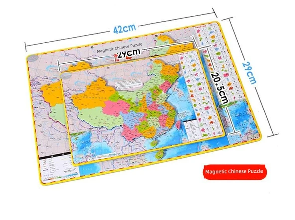 Çocuk Manyetik Dünya Haritası Puzzle - Kalın Büyük Çin + Kalın Küçük Dünya Paketi - 10