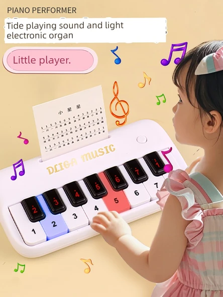 Mini Elektronik Klavye Piyano Oyuncak - Beyaz - Piyano Notalı ve Şarjlı Pilli - 2