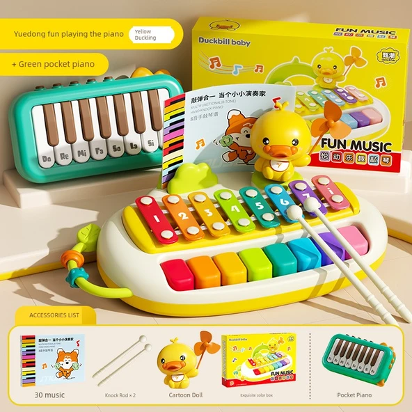 Mini Piyano Oyuncak - Sarı Ördek Temalı - Işıklı Cep Piyano Hediyeli