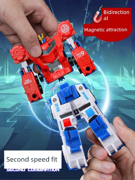 Manyetik Çarpışma Dönüşen Araba Robot Oyuncak - Mavi Savaş Tanrısı Tek Tuş Dönüşüm - 3
