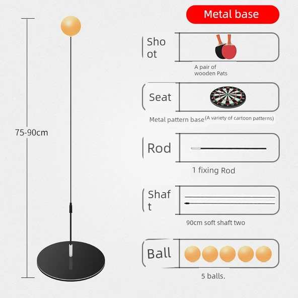 Çocuk Egzersiz ve Konsantrasyon Oyuncak Seti - Geliştirilmiş Ahşap Raket + 5 Top + Metal Taban (Yüksekliği Ayarlanabilir)