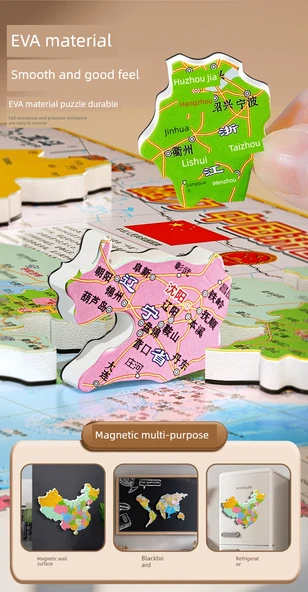 Manyetik Dünya Haritası Puzzle - Orta Boy - Kancalı ve İpli - 9