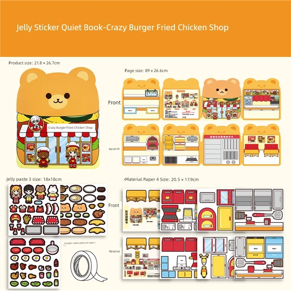 DIY Sessiz Kitap - Çılgın Kızarmış Tavuk Burger Dükkanı (Yıkanabilir/Tekrar Kullanılabilir)