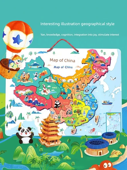 Manyetik Dünya Haritası Puzzle - [Amiral] Büyük Kalınlaştırılmış + Destek + Saklama Çantası + Soru Cevap Kartı - 5