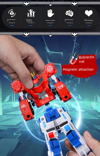 Manyetik Çarpışma Dönüşen Araba Robot Oyuncak - Mavi Savaş Tanrısı Tek Tuş Dönüşüm - 8