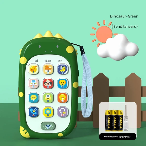 Bebek Oyuncak Telefon - Dinozor Tasarımlı - Dişlenebilir - Pilli ve Askılı