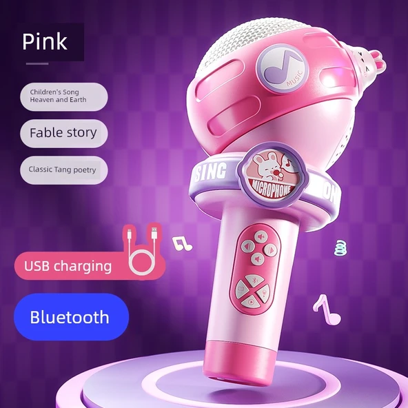 Çocuk Karaoke Mikrofonu - Bluetooth Bağlantılı - Pembe