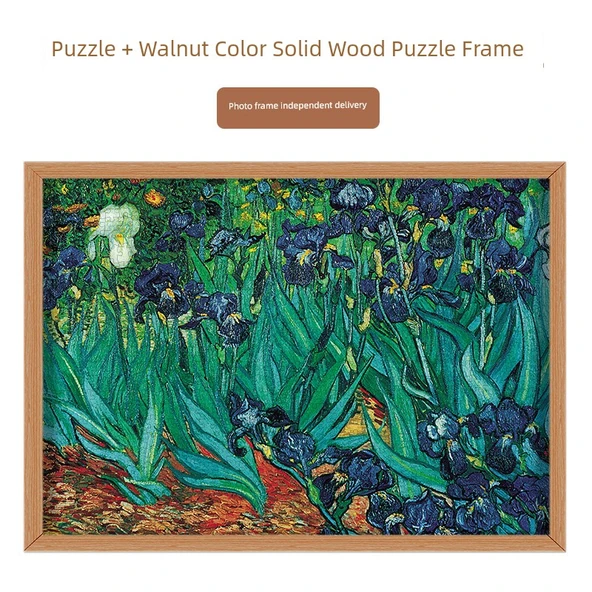 Van Gogh İris Çiçekleri 1000 Parça Puzzle - Ceviz Ahşap Çerçeveli