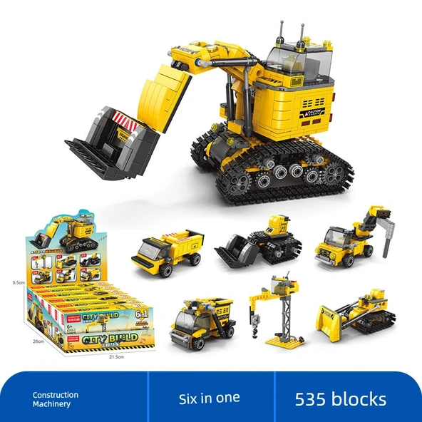 6'sı 1 Arada İnşaat Makinaları Yapı Blokları Seti 535 Parça