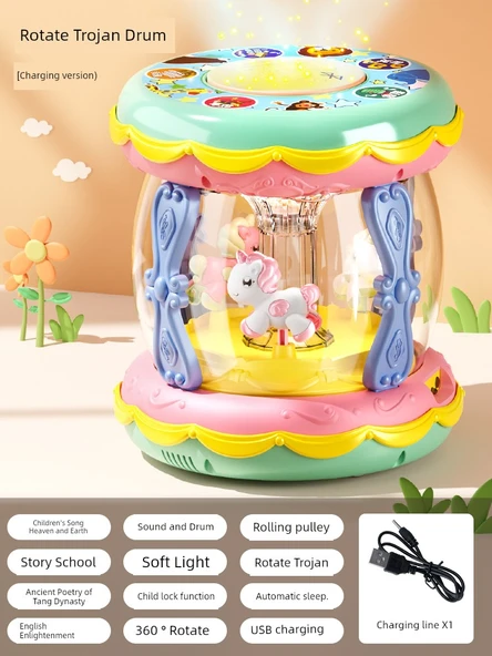 Bebek Müzikli El Davulu Dönen Oyuncak At - Şarjlı Model