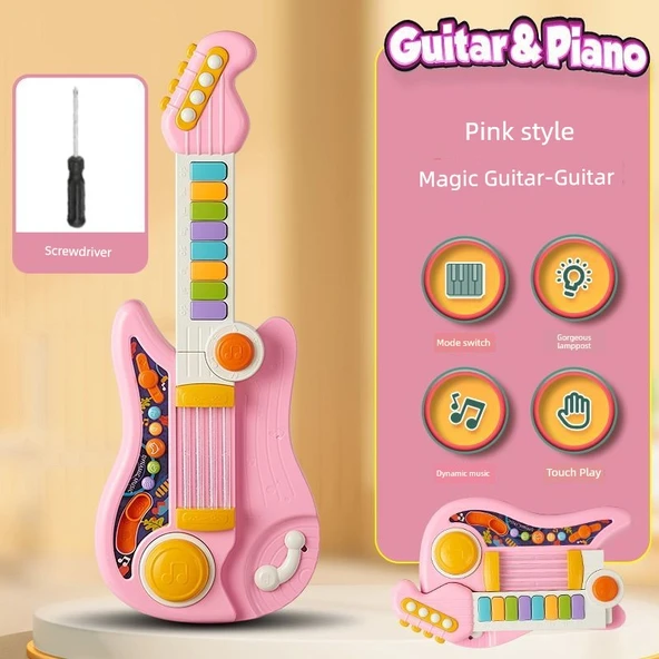 Çocuk Elektro Gitar - Çok Fonksiyonlu - Sevimli Pudra - Tornavidalı