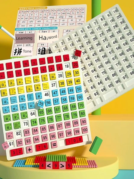 Ahşap Çocuk Eğitici Sayı ve Okuma Yazma Puzzle - Çift Taraflı Logaritmik Tahta + 100 Çubuk + Dijital Ayrışma Cetveli - 2