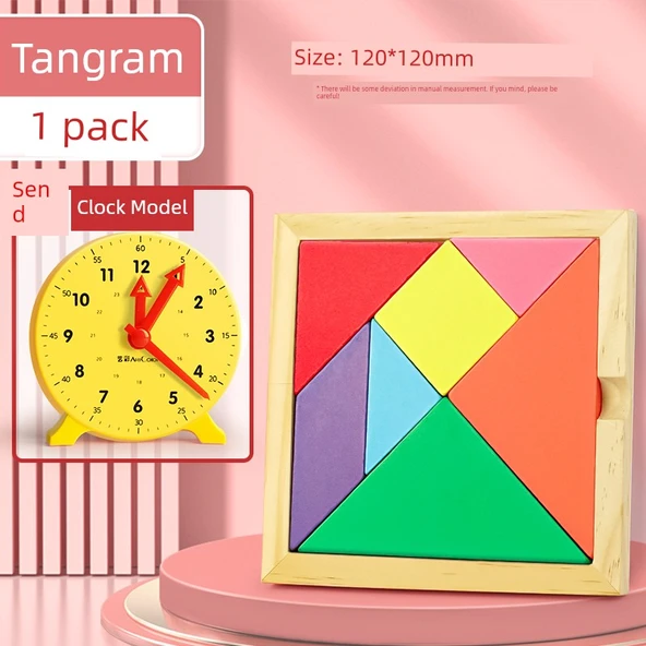Manyetik Tangram Puzzle - Ahşap Jigsaw + Saat Modeli