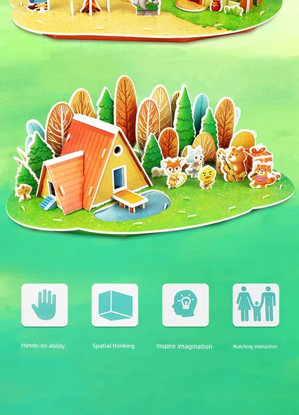3D Puzzle - Düz Kamp ve Otlak Barbekü - Ekstra Büyük Stereo Puzzle - 9