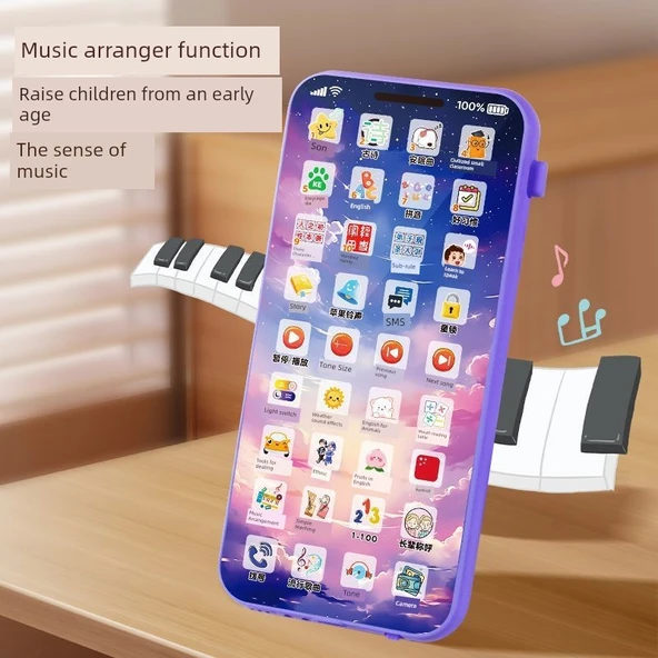 Şarjlı Dokunmatik Ekranlı Çocuk Oyuncak Telefon - 36 Fonksiyonlu - Projeksiyonlu - Gök Mavisi + 5 Sticker - 5