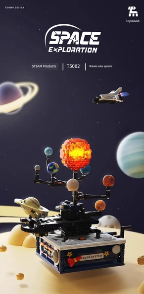 Elektrikli Güneş Sistemi Bilim Eğitimi Yapboz - Dönen Dokuz Gezegen Model Uzay Aracı Dahil - 7