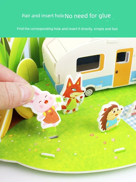 3D Puzzle - Düz Kamp ve Otlak Barbekü - Ekstra Büyük Stereo Puzzle - 5
