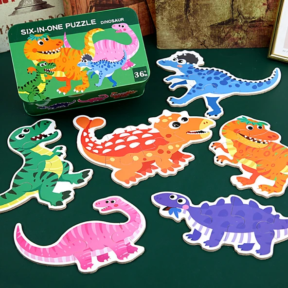 Ahşap Çocuk Puzzle - 6'sı 1 Arada - Açık Gri - Deniz Hayvanları - 4