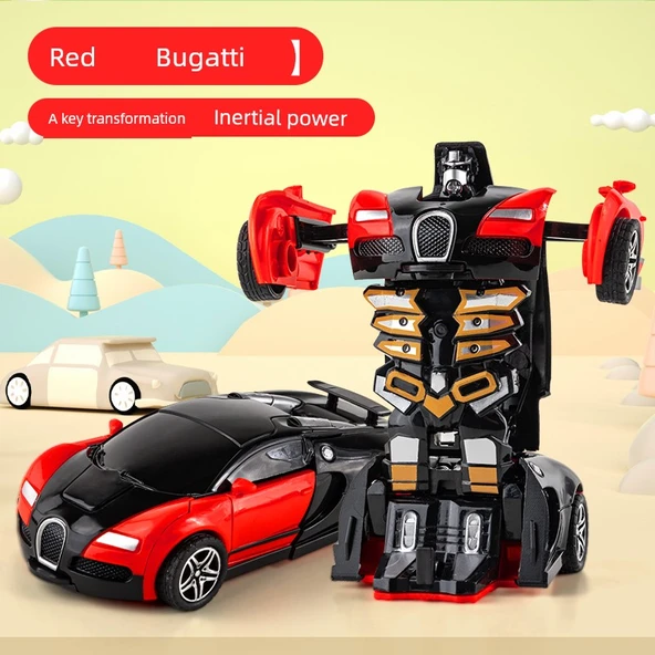 Çocuklar için Dönüşen Çarpışan Araba Robot Oyuncak - Bugatti Spor Araba