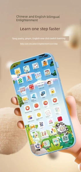 Şarjlı Dokunmatik Ekranlı Çocuk Oyuncak Telefon - 36 Fonksiyonlu - Projeksiyonlu - Hayvan Desenli + 5 Sticker - 11