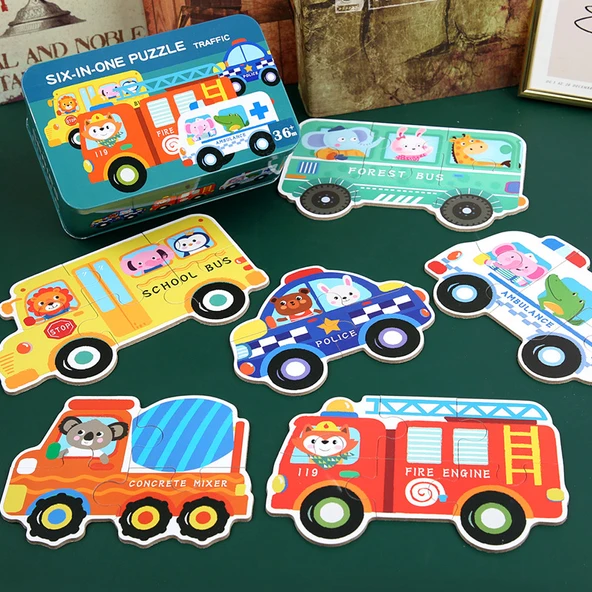 Ahşap Çocuk Puzzle - 6'sı 1 Arada - Açık Gri - Deniz Hayvanları - 2