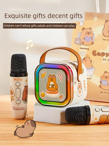 Çift Mikrofonlu Karaoke Seti - Kulomi Desenli - Bluetooth, Gradient Lamba, Miks Ses - 6