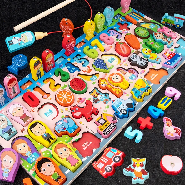 Bebek Dijital Puzzle Yapı Blokları - Orta Boy Meyve Figürlü Logaritmik Tabla