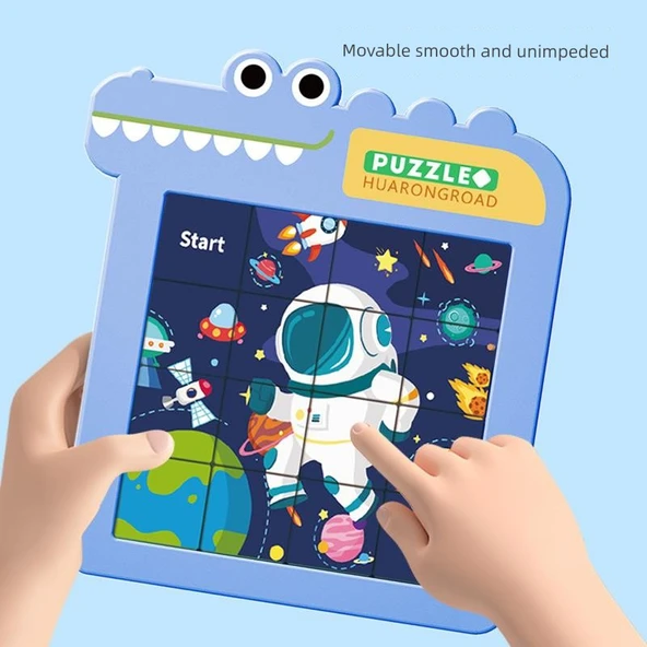Huarong Yolu Kaydırmalı Puzzle - Astronot - Mavi - 5