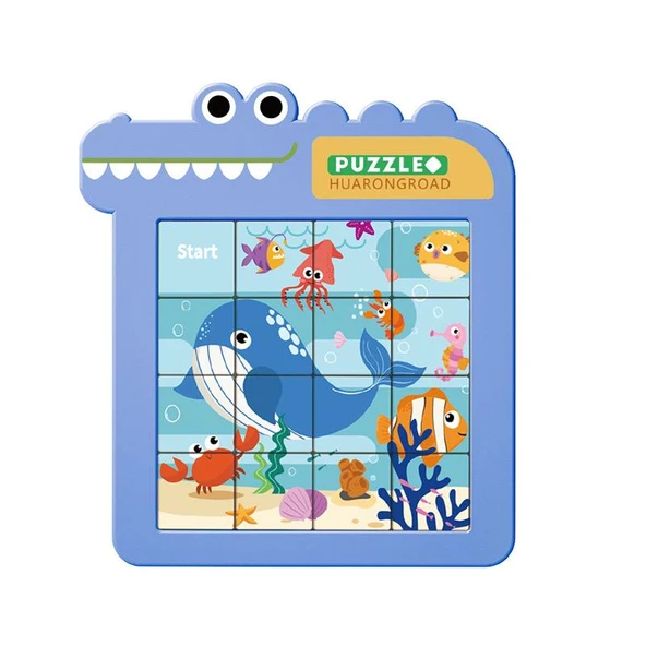 Huarong Yolu Kaydırmalı Puzzle - Astronot - Mavi - 6