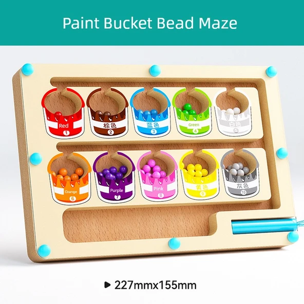 Montessori Pigment Kovası Boncuk Labirenti Kalem Eğitimi Oyuncak