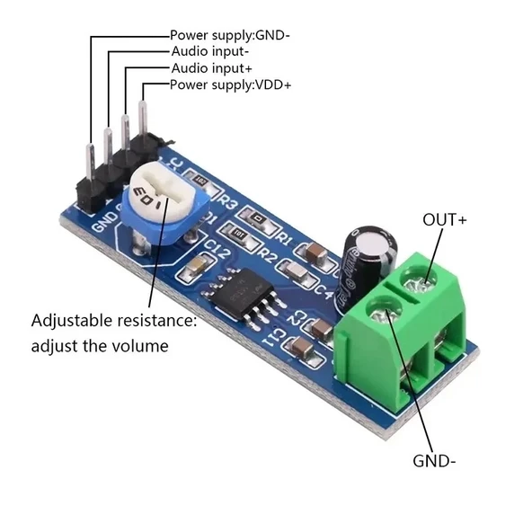 LM386 Ses Kuvvetlendirici Modül DC 5V / 12V Mono Ayarlanabilir Ses Yükseltici Mikrofon Amfi - Resim 5