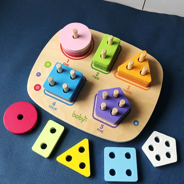 Montessori Geometrik Şekil Eşleştirme Oyunu - Yüksek Kaliteli Sütun Seti