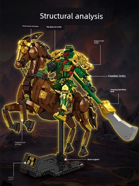 Üç Krallık Guan Yu Mecha Model Yapı Taşları - Demir Süvari Wu Sheng [1259 Parça] - 4